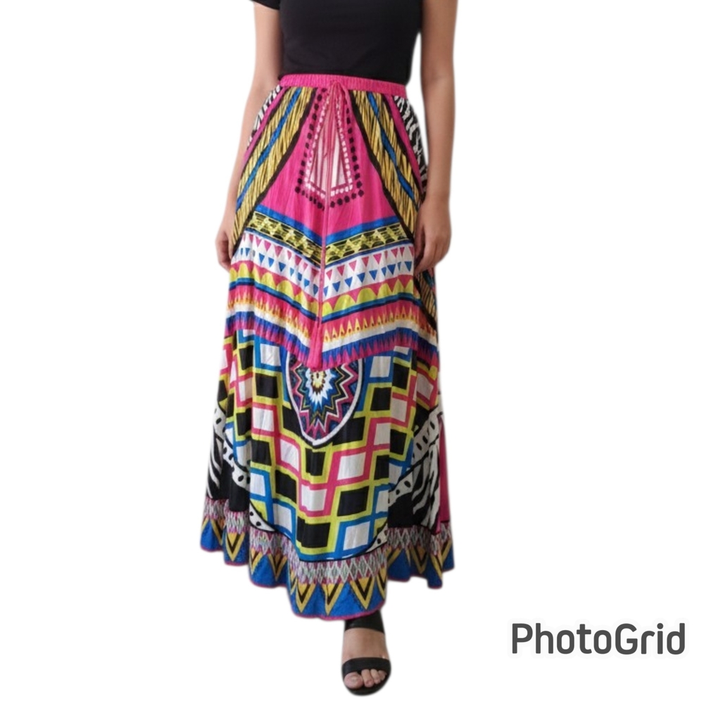 Magic Pink and Blue Geometric Maxi Skirt